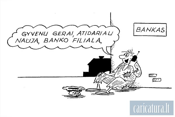 Karikatra Banko filialas, Branch of Bank caricature, Algirdas Radvilaviius, karikatros, caricaturas, cartoon, caricatura.lt