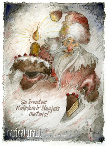 Karikatra Kaldos, Christmas caricature, Antanas Bunikis, karikatros, caricaturas, cartoon, karikaturen, karikaturi, caricatura.lt