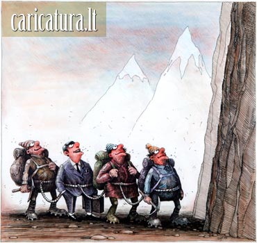 Karikatra Alpinistai, Alpinists caricature, Gediminas Akelaitis, karikatros, caricaturas, cartoon, karikaturen, karikaturi, caricatura.lt