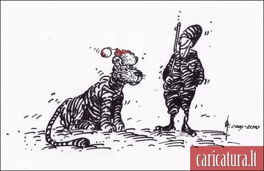 Karikatūra Baltojo Tigro metai, Tiger caricature, Antanas Bunikis, karikatūros, caricaturas, cartoon, karikaturen, karikaturi, caricatura.lt