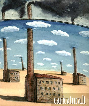 Karikatra Kaminai, Smokestack caricature, Linas Deltuva, karikatros, caricaturas, cartoon, karikaturen, karikaturi, caricatura.lt