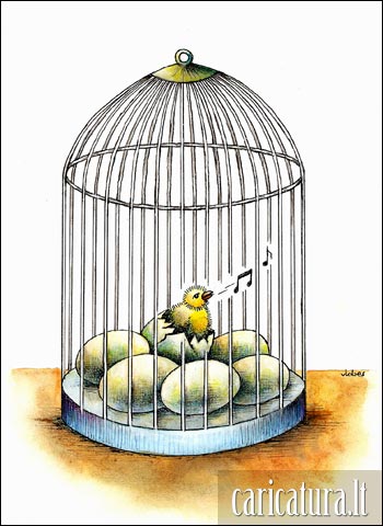 Karikatra Narvelis, Birdcage, Vladimiras Beresniovas, karikatros, caricaturas, cartoon, karikaturen, karikaturi, caricatura.lt