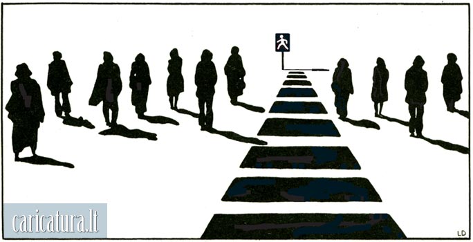 Karikatra Psij perja, Crosswalk caricature, Linas Deltuva, karikatros, caricaturas, cartoon, karikaturen, karikaturi, caricatura.lt