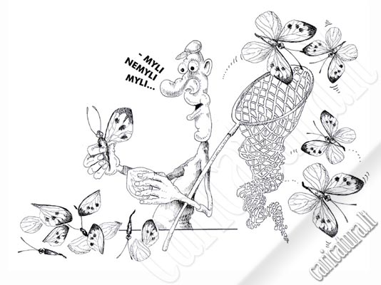 Karikatra Drugelis, Butterfly caricature, Algimantas Snarskis, karikatros, caricaturas, cartoon, caricatura.lt