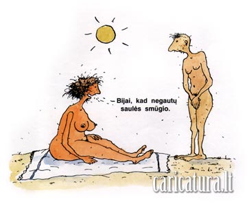 Karikatra Sauls smgis, Sunstroke caricature, Saulius Medionis, karikatros, caricaturas, cartoon, caricatura.lt