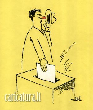 Karikatūra Balsavimas, Vote caricature, Adomas Žilinskas, karikatūros, caricaturas, cartoon, caricatura.lt