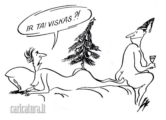 Karikatūra Eglutė, Christmas tree caricature, Leonidas Vorobjovas, caricaturas, cartoon, karikaturen, karikaturi, caricatura.lt