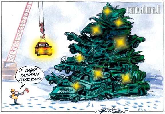 Karikatra Eglut, Christmas tree caricature, Ramnas Vaitkus, caricaturas, cartoon, karikaturen, karikaturi, caricatura.lt
